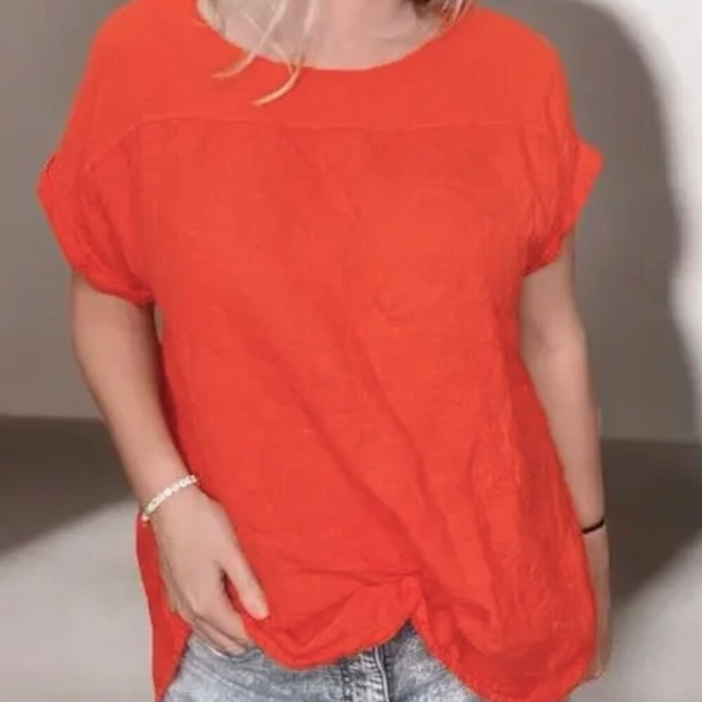 SAIPH 100% Italian Linen Dolman Sleeve Tunic Top Lagenlook Poppy Runs Like Sz 1X